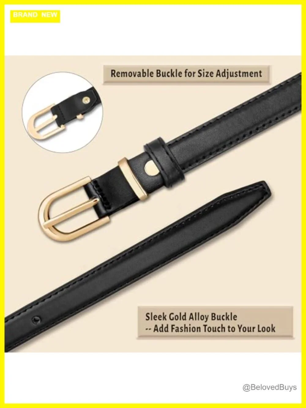 2 Pack Skinny Belts for Women with Gold Buckle Faux Leather
